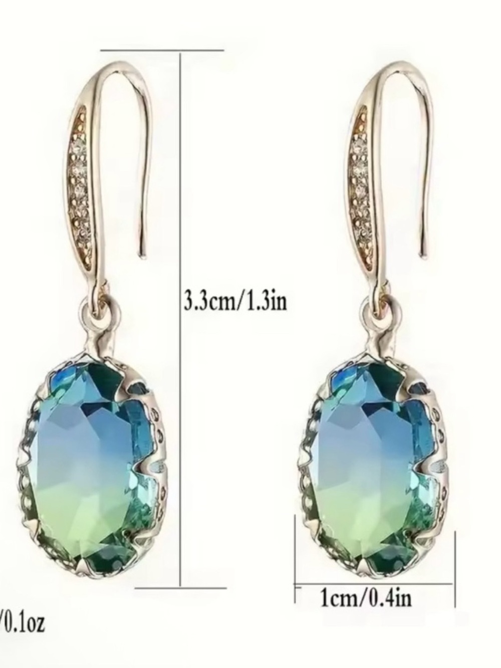 NWT Gold Tone Drop Earrings with Blue-Green Gemstones and Clear Rhinestones - Picture 2 of 2